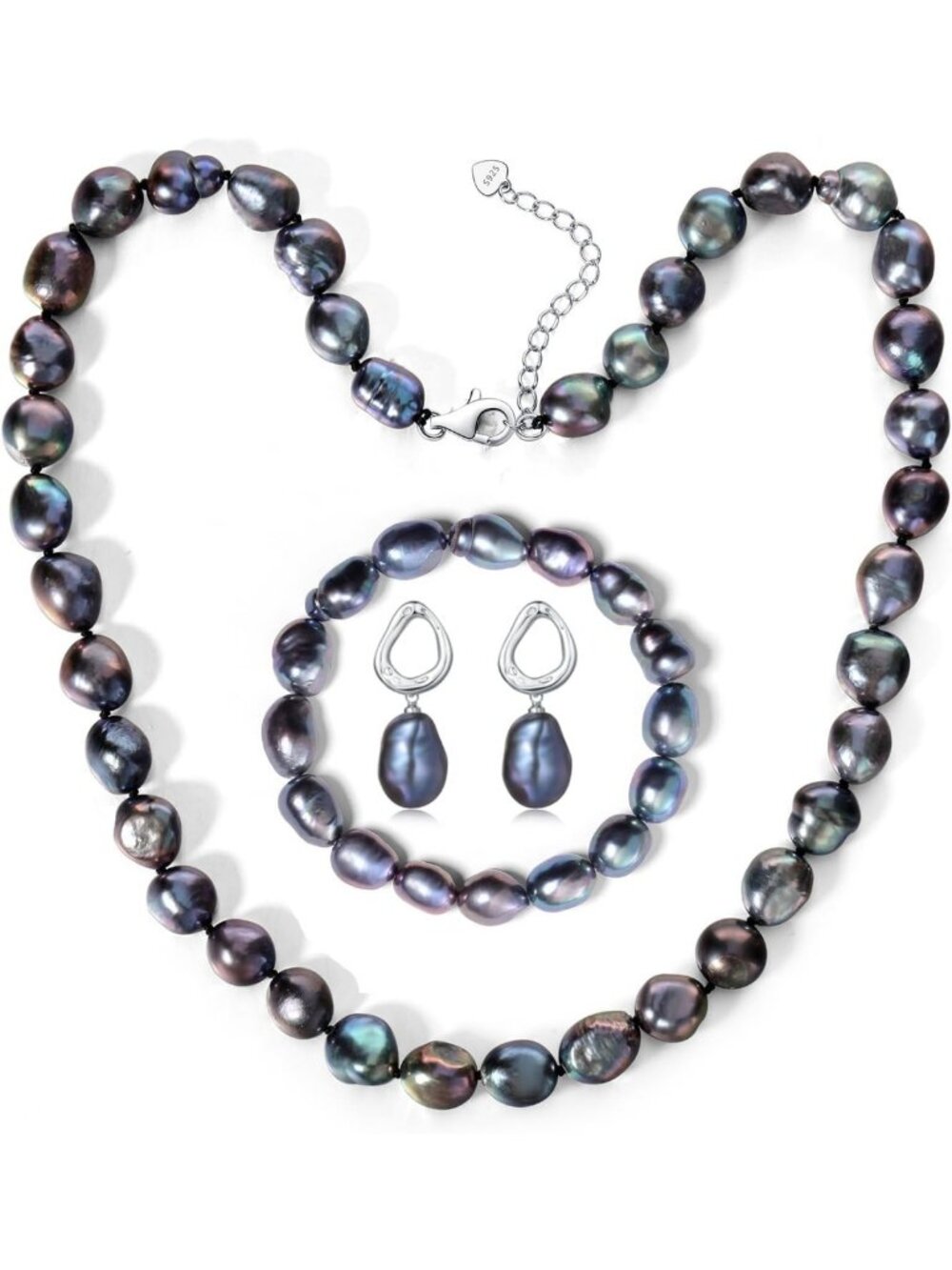Stunning 8.5-9MM Baroque Black Pearl Necklace Set - Elegant Jewelry Gift